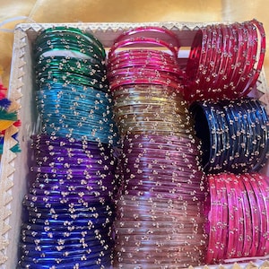 96 Glass Churi Bangles Set: India Pakistan Bridal Chura, Sizes 2.2-2.8 image 14