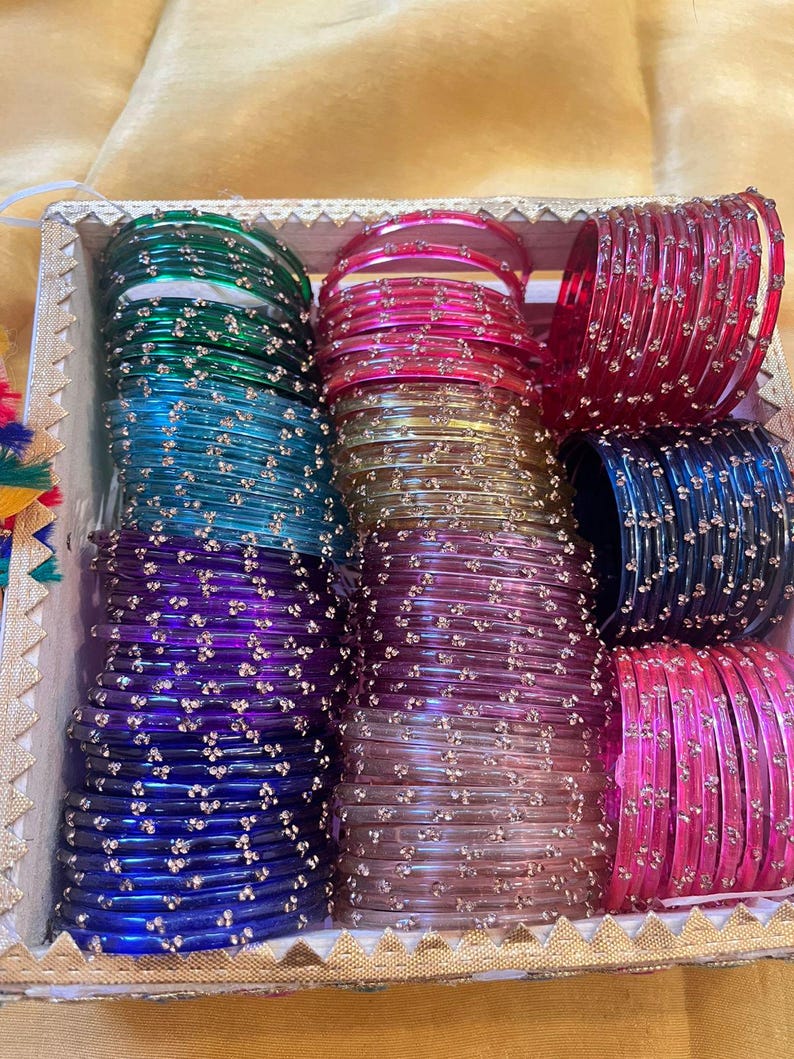 96 Glass Churi Bangles Set: India Pakistan Bridal Chura, Sizes 2.2-2.8 image 14
