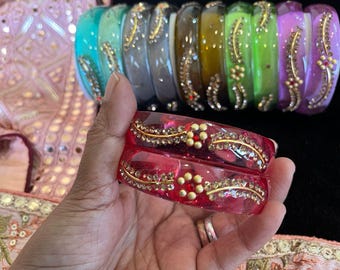 Conjunto de brazaletes de cristal de Bollywood: churi indio colorido, tallas 2,2-2,8