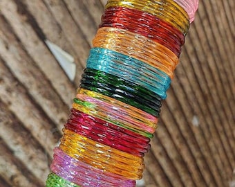48 pcs Glass Bangles Churi Set: 2.4,2.6,2.8 Indian Pakistani Bridal Chura Set