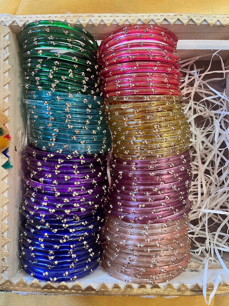 96 Glass Churi Bangles Set: India Pakistan Bridal Chura, Sizes 2.2-2.8 image 15
