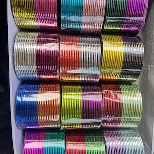 288 Glossy Metal Bangles Churi Set: Indian pakistan Bridal Chura Size 2.2, 2.4, 2.6, 2.8 Bollywood Bangle set