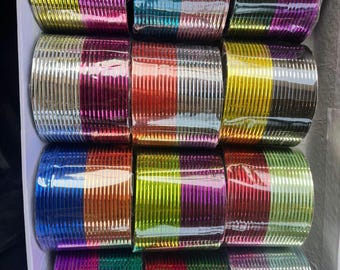 288 Glossy Metal Bangles Churi Set: Indian pakistan Bridal Chura Size 2.2, 2.4, 2.6, 2.8 Bollywood Bangle set