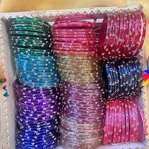96 Glass Churi Bangles Set: India Pakistan Bridal Chura, Sizes 2.2-2.8 image 2