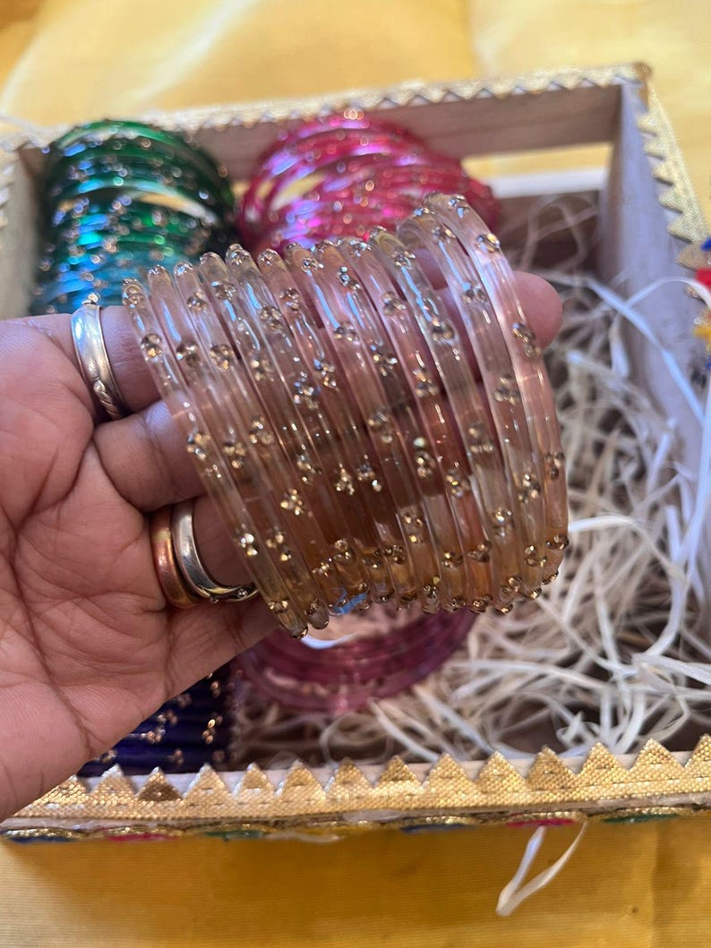96 Glass Churi Bangles Set: India Pakistan Bridal Chura, Sizes 2.2-2.8 image 5