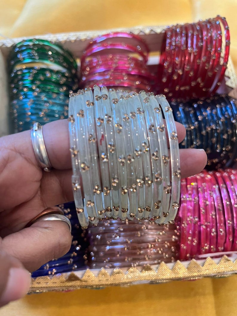 96 Glass Churi Bangles Set: India Pakistan Bridal Chura, Sizes 2.2-2.8 image 9