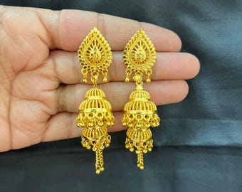 Gold Ohrhänger: Indischer Schmuck, 22k Vergoldet Ohrringe