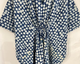 Indigo Cotton Kaftan Dress: Block Print Indian Cotton Resortwear