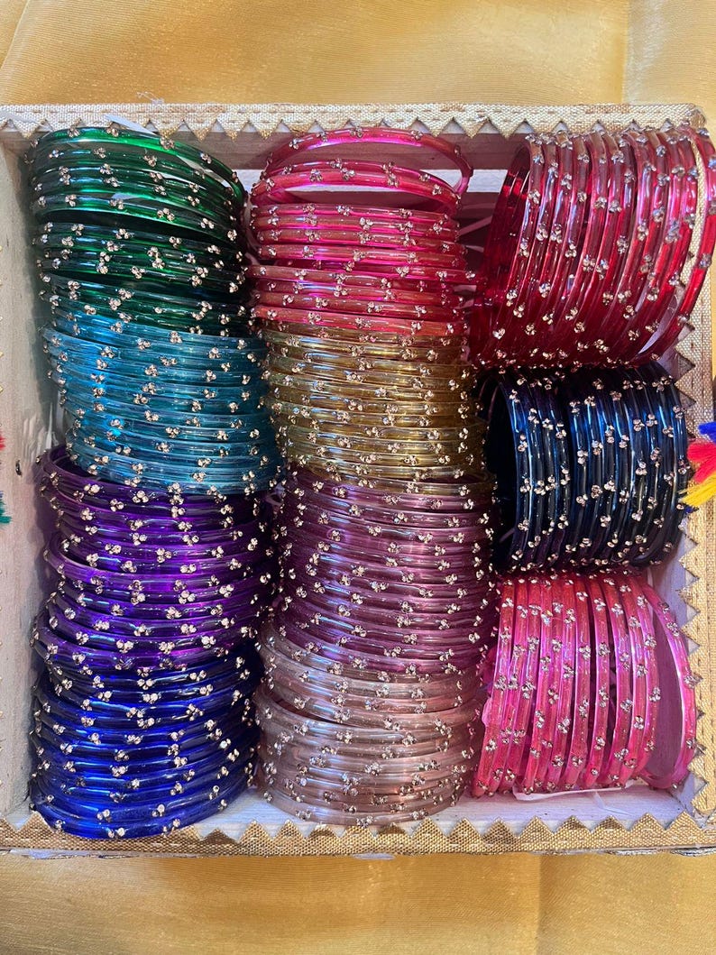 96 Glass Churi Bangles Set: India Pakistan Bridal Chura, Sizes 2.2-2.8 image 20