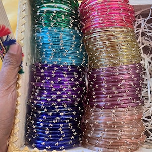 96 Glass Churi Bangles Set: India Pakistan Bridal Chura, Sizes 2.2-2.8 image 13