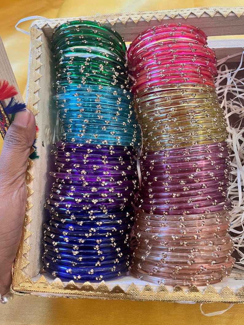 96 Glass Churi Bangles Set: India Pakistan Bridal Chura, Sizes 2.2-2.8 image 13