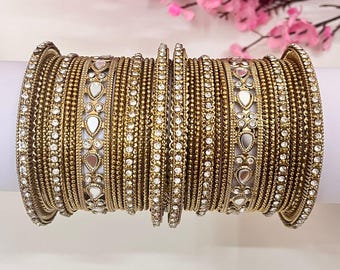 Antike Gold Kada Armreifen: Indische Armreife, Armreife für Frauen, Bollywood Armreife, indischer Schmuck, pakistanische Eid Armreife, Braut Chura Schmuck