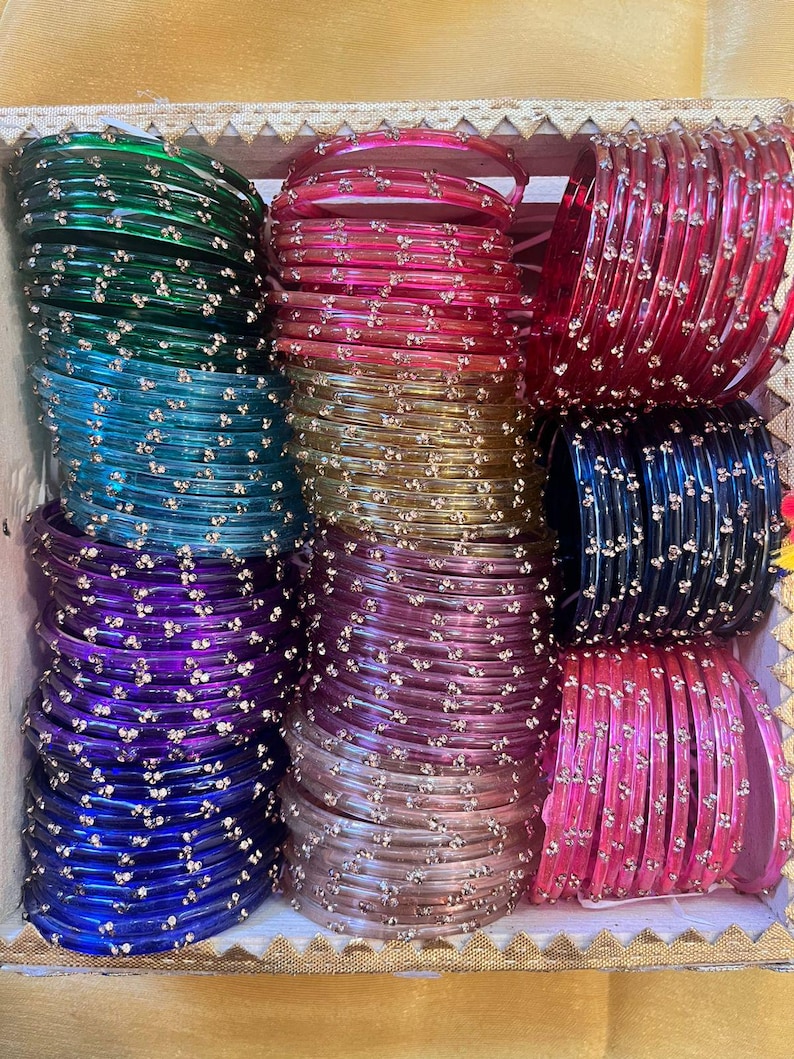 96 Glass Churi Bangles Set: India Pakistan Bridal Chura, Sizes 2.2-2.8 image 16
