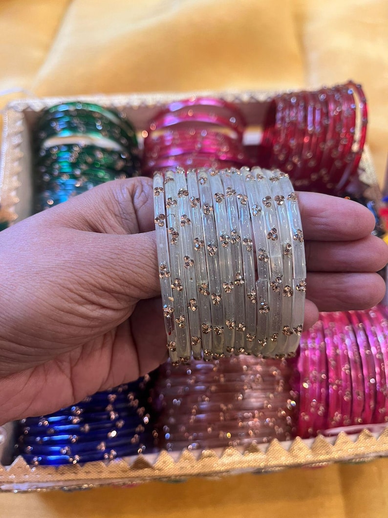 96 Glass Churi Bangles Set: India Pakistan Bridal Chura, Sizes 2.2-2.8 image 8