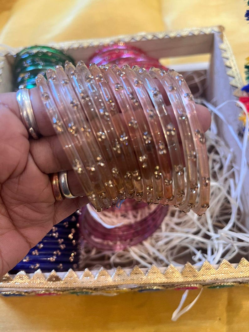 96 Glass Churi Bangles Set: India Pakistan Bridal Chura, Sizes 2.2-2.8 image 6