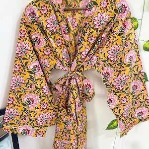 Floral Block Print Cotton Robe For Women - Cotton Kimono Robe - Cotton Bathrobe - Beach coverup - Dressing Robe - Anokhi Robe - Loungewear