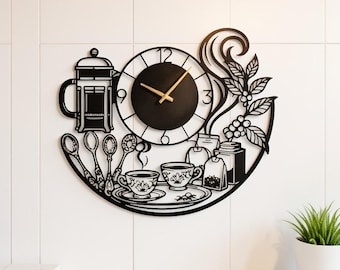 Personalized Coffee Time Metal Wall Clock, Custom Black Kitchen Coffee Art Decor,Housewarming Wedding Gift,Gift For Mom,Home Decor,Wall Art