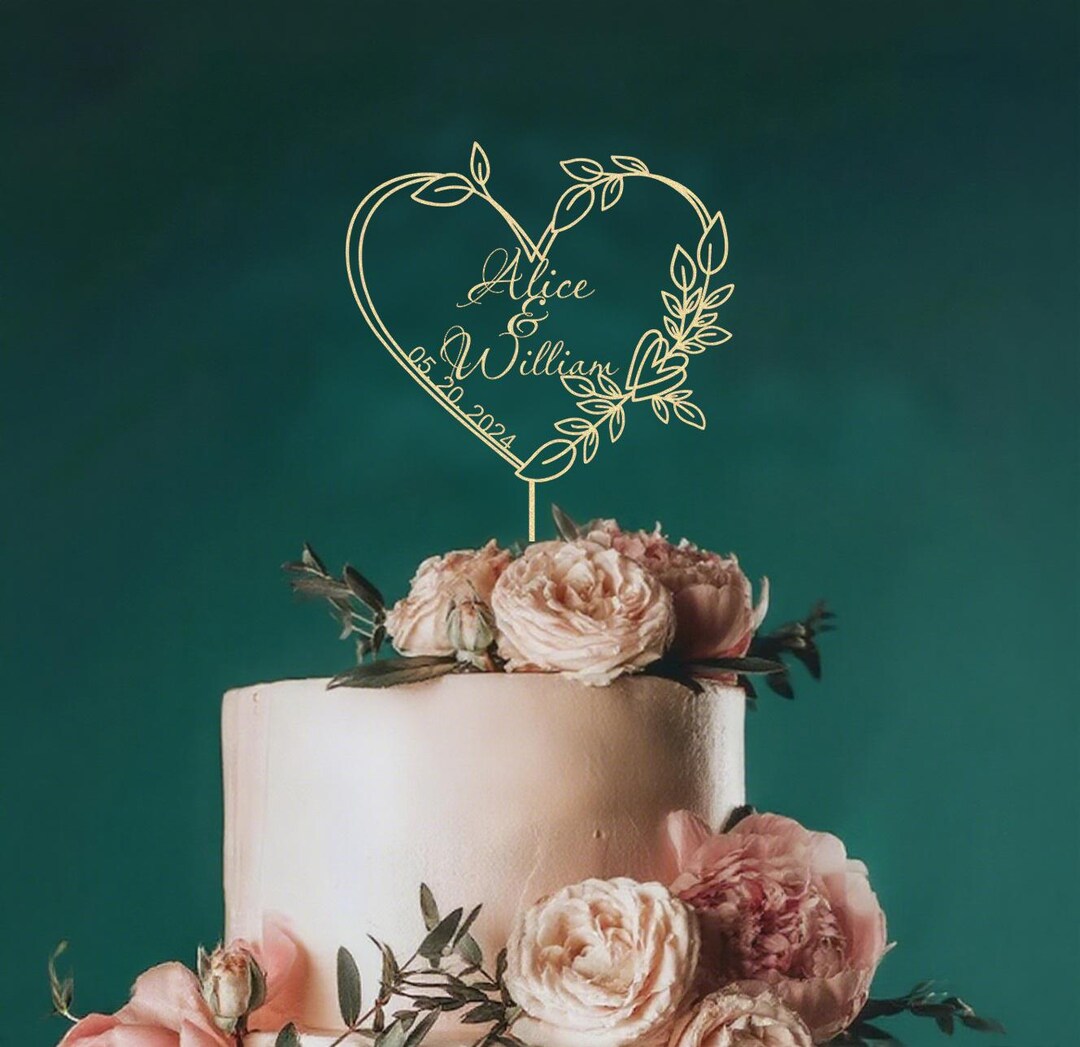Personalized Heart Cake Topper,gold Cake Topper With Heart,wedding Cake ...