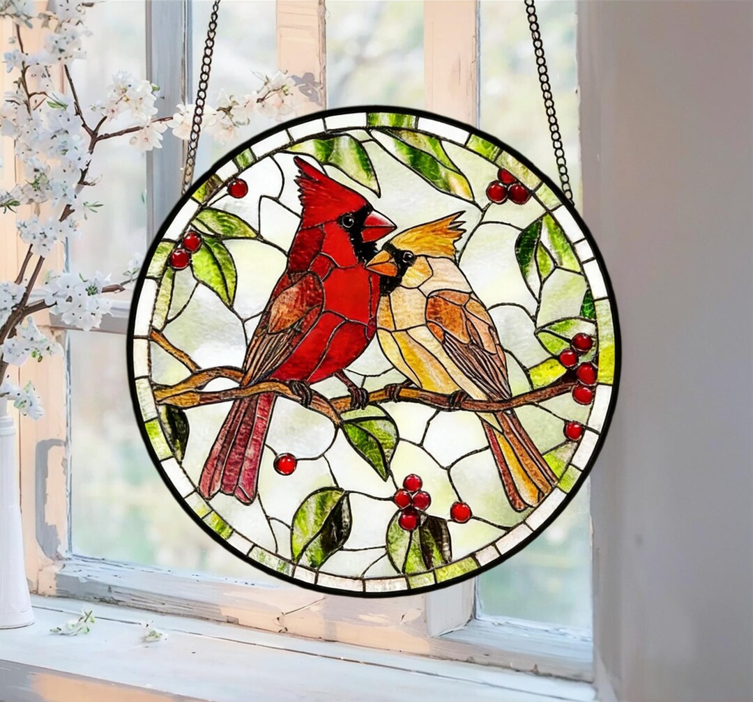 Large Cardinal Display Cardinals Stained Glass Suncatcher, Cadinal Glass Art, Cardinal Lover ...