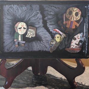 Handmade Horror-Inspired Rolling Tray – Epoxy Resin Tray with Dark Art, 8x5”, Food Safe