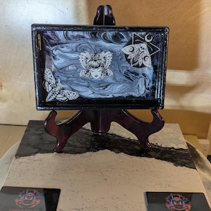 Gothic Butterfly & Moth Epoxy Rolling Tray – Handmade Dark Art Resin Tray, 8x5”, Food Saf