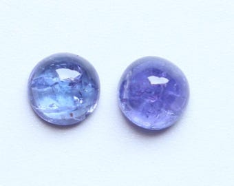 Cabujón de tanzanita natural, gema suelta redonda pulida y lisa de tanzanita azul AAA+++, par de cabujones de tanzanita para joyería, 7,5 mm