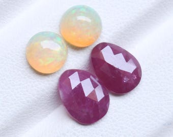Ruby Rose Cut Opal Cabochon 4 Piece Set Natural Loose Gemstones for Jewelry Making Ring Pendant Artisan Gems, 7To9.5MM , Ct.5.25