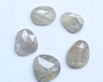 Green Sapphire Rose Cut Faceted Cabochon Lot 5 Pcs Natural Loose Gemstone Jewelry Making Ring Pendant Healing Stone, 6To7.3MM, Ct.4.20