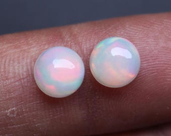 Natural Opal Round Cabochon Pair 7MM 2.10 Ct Loose Gemstone Matching Cabochons for Rings Earrings Jewelry Making