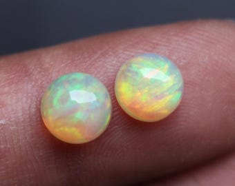 Natural Opal Round Cabochon Pair 7MM 2.00 Ct Loose Matching Opal Gemstones for Rings Earrings Jewelry Making