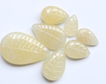 Sapphire Gemstone, Natural Yellow Sapphire Pear Leaf Carving Loose Gemstone , Pear Shape Leaf Cut Carving Cabochon Jewellery Supply, 9To21MM