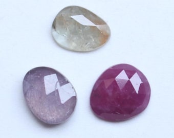 Ruby Sapphire Rose Cut Faceted Cabochon Lot Natural Loose Gemstones for Jewelry Making Ring Pendant Designer Gems, 8To8.5mm , Ct.4.75