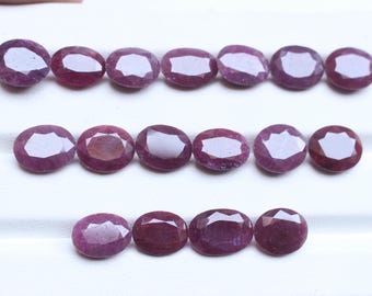 Natural Red Ruby Oval Emerald Cut Faceted Cabochon Lot 10-12.5mm Loose Gemstones for Jewellery
