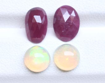 Ruby Rose Cut Opal Cabochon 4 Piece Set Natural Loose Gemstones for Jewelry Making Ring Pendant Artisan Gems, 7To7.8MM , Ct.5.15