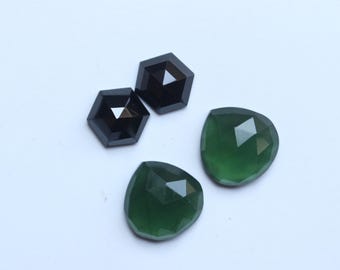 Black Spinel & Serpentine Gemstone Pair, Faceted Step Cut Cabochons (8To12MM)
