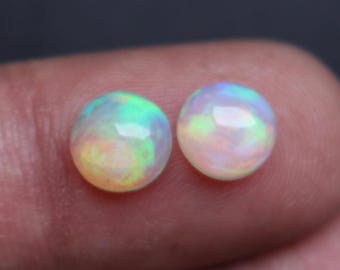 Natural Opal Round Cabochon Pair 7MM 2.10 Ct Matching Loose Opal Gemstones for Earrings Rings Jewelry Making