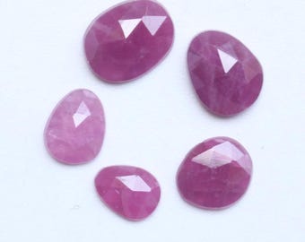 Natural Red Ruby Rose Cut Faceted Cabochon 5 Piece Lot, Mix Shape Loose Gemstones for Jewelry Making, July Birthstone, 5To7.2MM , Ct.3.15