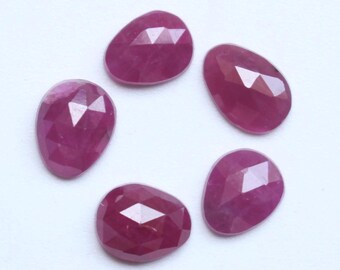 Natural Red Ruby Rose Cut Faceted Cabochon 5 Piece Lot, Mix Shape Loose Gemstones for Jewelry Making, July Birthstone, 7To7.7MM , Ct.5.30