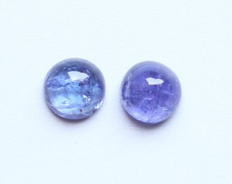 Cabujón de tanzanita natural, gema suelta redonda pulida y lisa de tanzanita azul AAA+++, par de cabujones de tanzanita para joyería, 7 mm