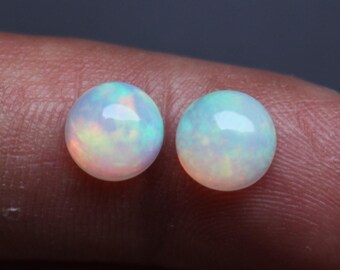 Natural Opal Round Cabochon Pair 7MM Loose Gemstone Matching Cab Set for Earrings Rings Jewelry Making Fire Opal Gift