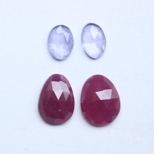 Natural Ruby Tanzanite Rose Cut Cabochon Mix, 6-8.5mm Faceted Gemstones 3.90 CT, Genuine Loose Stones for Jewelry Making, Wire Wrapping