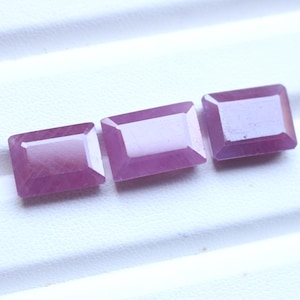 12-13mm Ruby Lot 3 Pcs 25.20 Ct Baguette Emerald Cut Cabochon Loose Gemstone Set Natural Pink Red Ruby for Jewellery Making