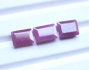 12-13 mm ルビー 3個セット 25.20カラット バゲット エメラルドカット カボション ルースジェムストーンセット 天然ピンクレッドルビー ジュエリー製作用