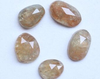 Green Sapphire Rose Cut Faceted Cabochon Lot 5 Pcs Natural Loose Gemstone Jewelry Making Ring Pendant Healing Stone, 6To8.5MM, Ct.4.65