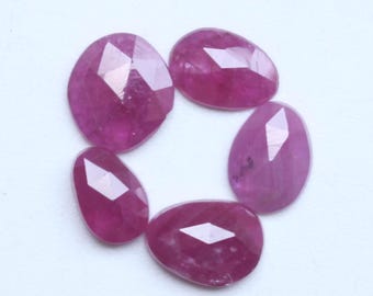 Natural Red Ruby Rose Cut Faceted Cabochon 5 Piece Lot, Mix Shape Loose Gemstones for Jewelry Making, July Birthstone, 6To7MM , Ct.3.00
