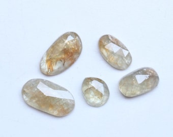 Green Sapphire Rose Cut Faceted Cabochon Lot 5 Pcs Natural Loose Gemstone Jewelry Making Ring Pendant Healing Stone, 6To10.5MM, Ct.4.90