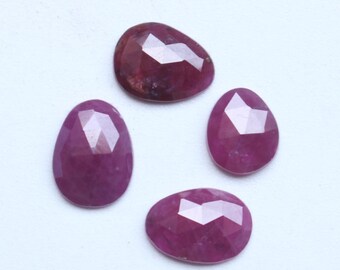 Natural Red Ruby Rose Cut Faceted Cabochon 4 Piece Lot, Mix Shape Loose Gemstones for Jewelry Making, July Birthstone, 7To9MM , Ct.5.30