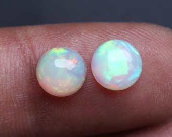 Natural Opal Round Cabochon Pair 7MM 1.65 Ct Matching Loose Opal Gemstone Cabochons for Rings Earrings Jewelry