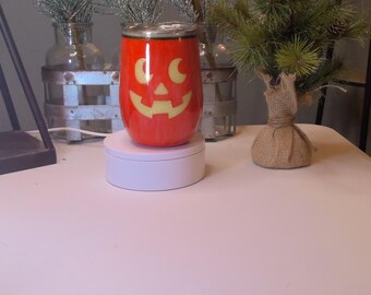 Copa de vino personalizada con diseño de calabaza de Halloween con descuento, 15 oz, tinta y purpurina