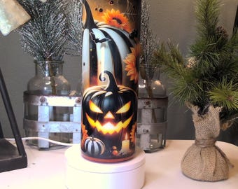 Vaso de acero inoxidable personalizado de 30 oz con tapa única y diseño de calabaza para Halloween, con purpurina de cobre